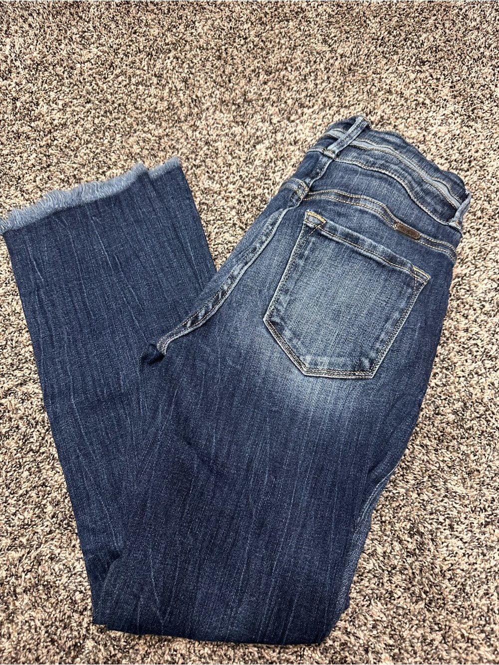 Karen Kane Dark Blue High-Rise Jeans with Frayed Hem